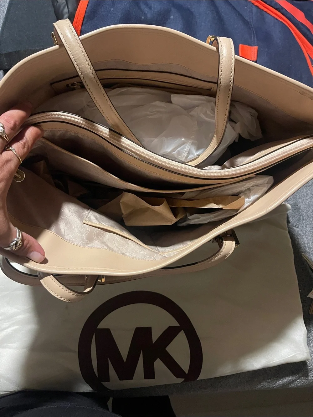 Michael Kors Brown and Tan Zebra-Print Tote with Gold MK Charm